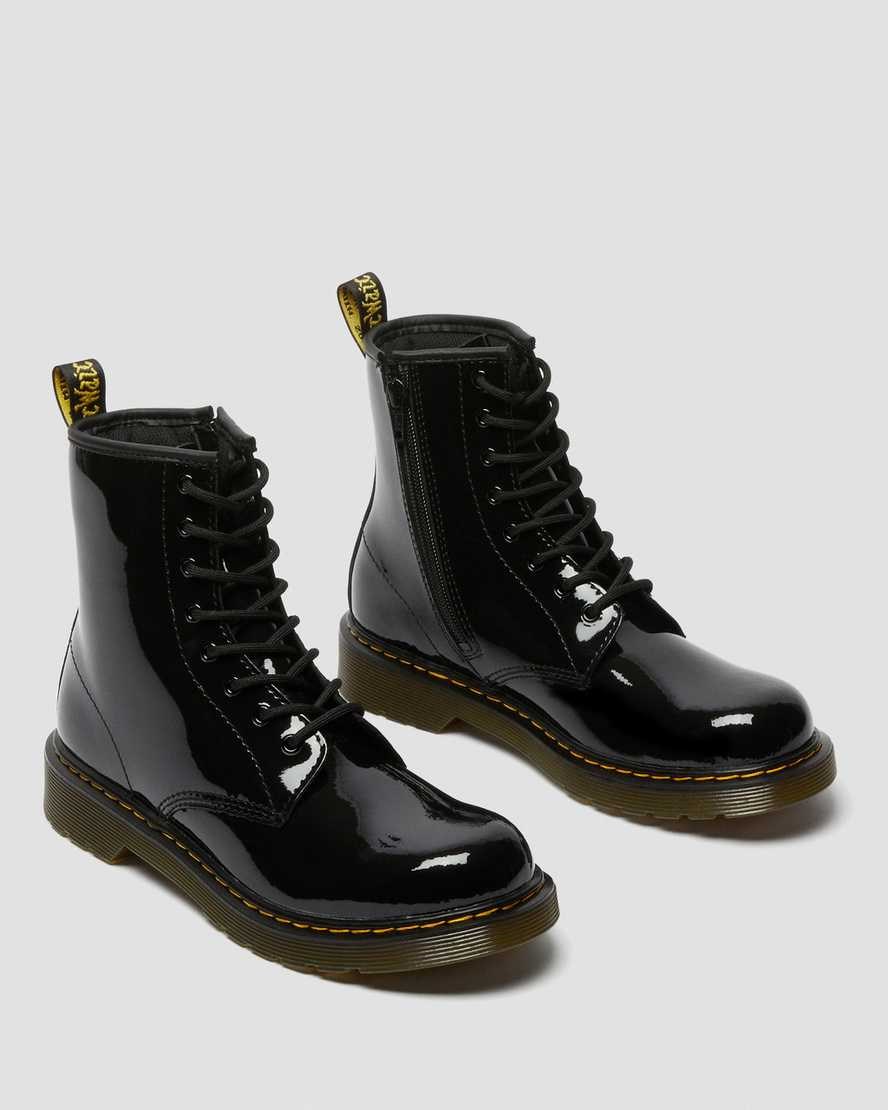 Dr Martens Youth 1460 Lack Leder Schnürstiefel Kinder Schwarz | BHA-148067