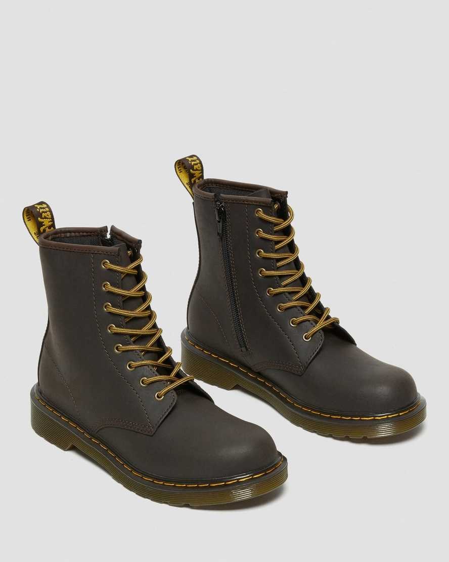 Dr Martens Youth 1460 Wildhorse Leder Schnürstiefel Kinder Dunkelbraun | MRA-836491