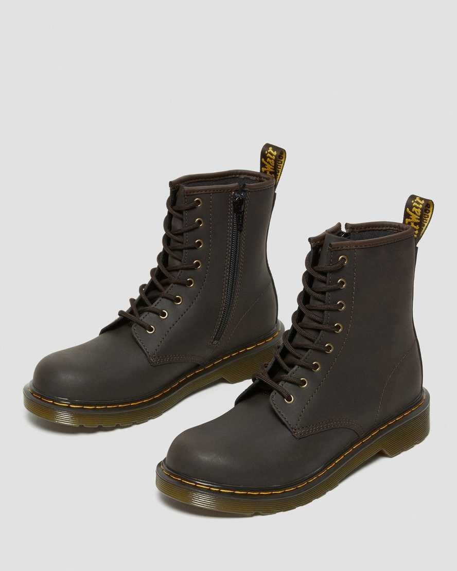 Dr Martens Youth 1460 Wildhorse Leder Schnürstiefel Kinder Dunkelbraun | MRA-836491