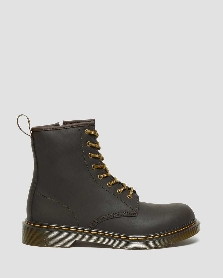 Dr Martens Youth 1460 Wildhorse Leder Schnürstiefel Kinder Dunkelbraun | MRA-836491